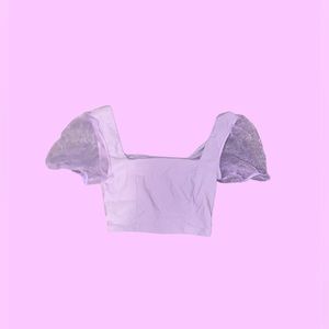 Blue blush lavender short sleeve crop top